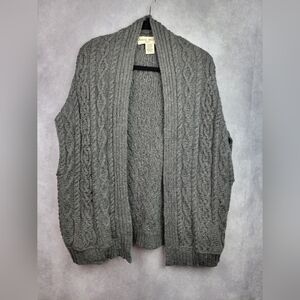 Aran Crafts Merino Wool Chunky Cable Knit Open Front Cardigan Sweater‎ Grey M/L